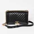 Chanel Boy Chain Shoulder Bag V-shaped Stitch Chevron CC Logo Lambskin Black