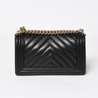 Chanel Boy Chain Shoulder Bag V-shaped Stitch Chevron CC Logo Lambskin Black — view 2