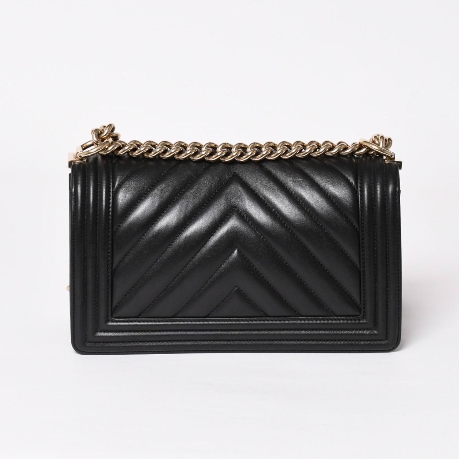 Chanel Boy Chain Shoulder Bag V-shaped Stitch Chevron CC Logo Lambskin Black — view 2