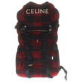 Celine Logo Embroidery Plaid Wool Backpack Red Black