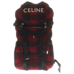 Celine Logo Embroidery Plaid Wool Backpack Red Black