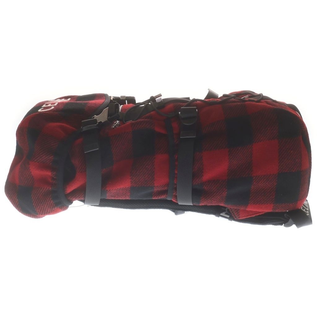 Celine Logo Embroidery Plaid Wool Backpack Red Black — view 3