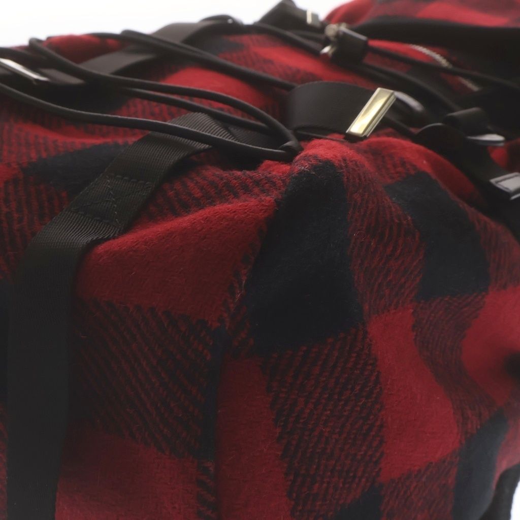 Celine Logo Embroidery Plaid Wool Backpack Red Black — view 5