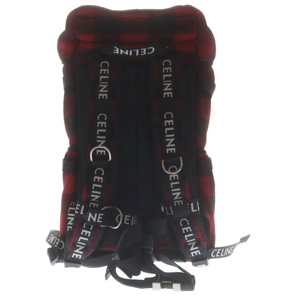 Celine Logo Embroidery Plaid Wool Backpack Red Black — view 2