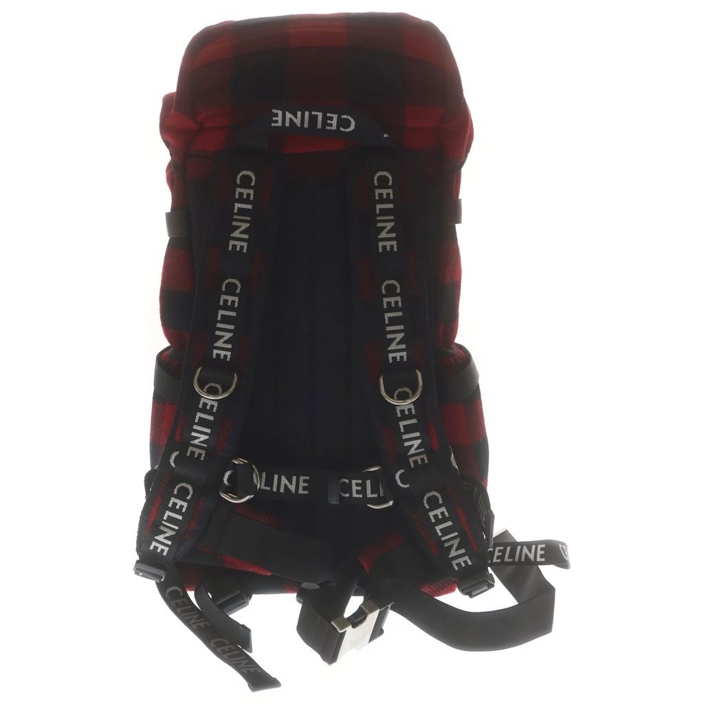 Celine Logo Embroidery Plaid Wool Backpack Red Black — view 2
