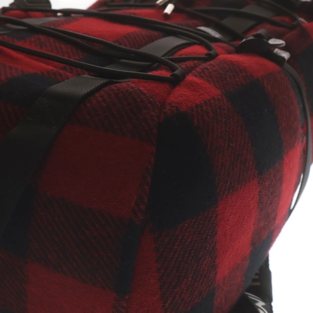 Celine Logo Embroidery Plaid Wool Backpack Red Black — view 5