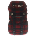 Celine Logo Embroidery Plaid Wool Backpack Red Black