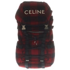 Celine Logo Embroidery Plaid Wool Backpack Red Black