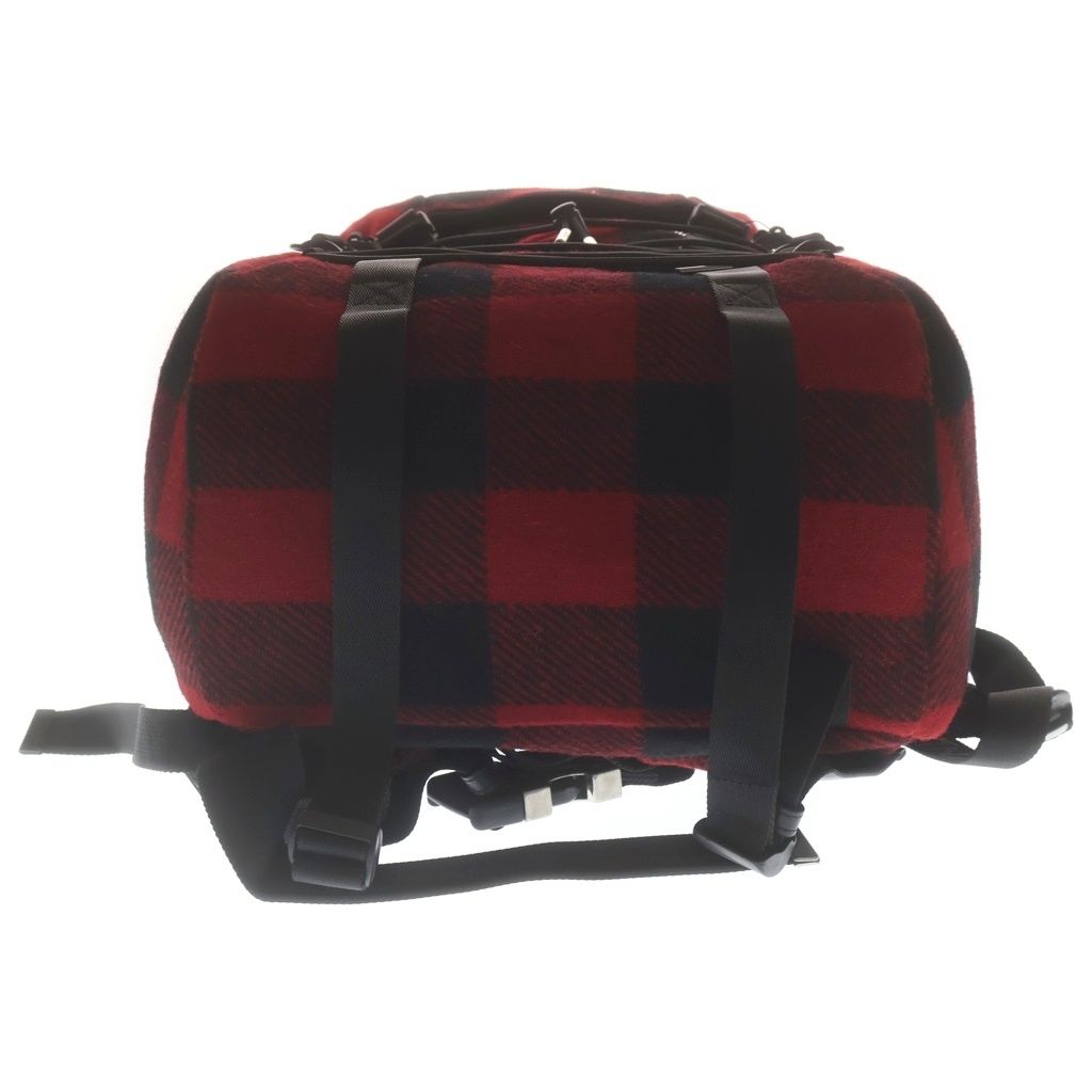Celine Logo Embroidery Plaid Wool Backpack Red Black — view 4