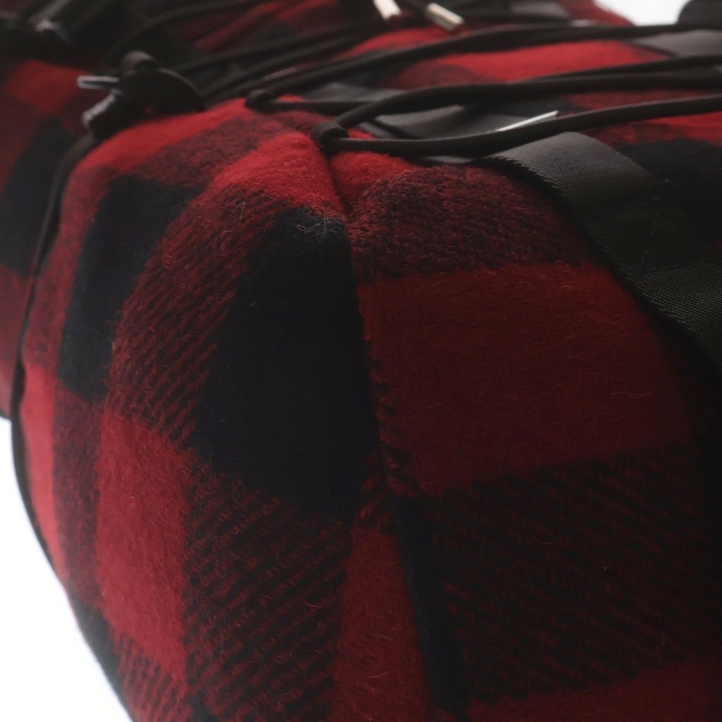 Celine Logo Embroidery Plaid Wool Backpack Red Black — view 6