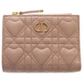 Dior Heart Cannage Lambskin Leather Rhinestone Compact Wallet Bifold Pink