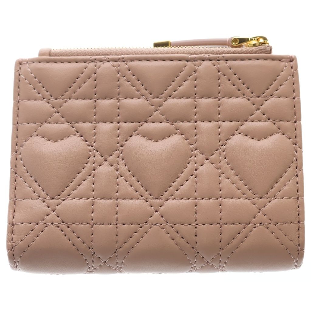 Dior Heart Cannage Lambskin Leather Rhinestone Compact Wallet Bifold Pink — view 2