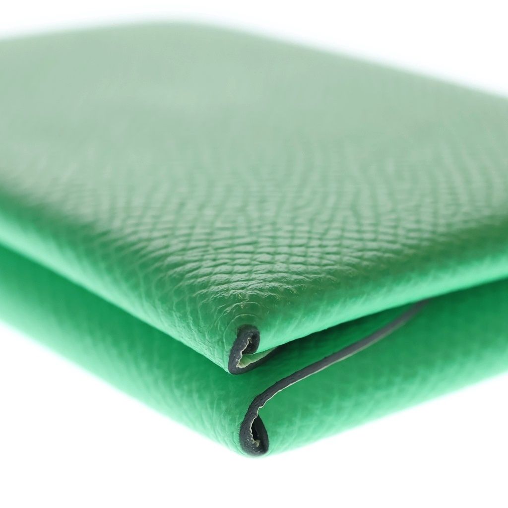 Hermes Calvi Duo Epsom Silver Card Case Business Holder Coin Vert Vertigo Jaune — view 6