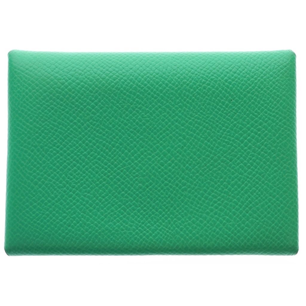 Hermes Calvi Duo Epsom Silver Card Case Business Holder Coin Vert Vertigo Jaune