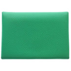 Hermes Calvi Duo Epsom Silver Card Case Business Holder Coin Vert Vertigo Jaune