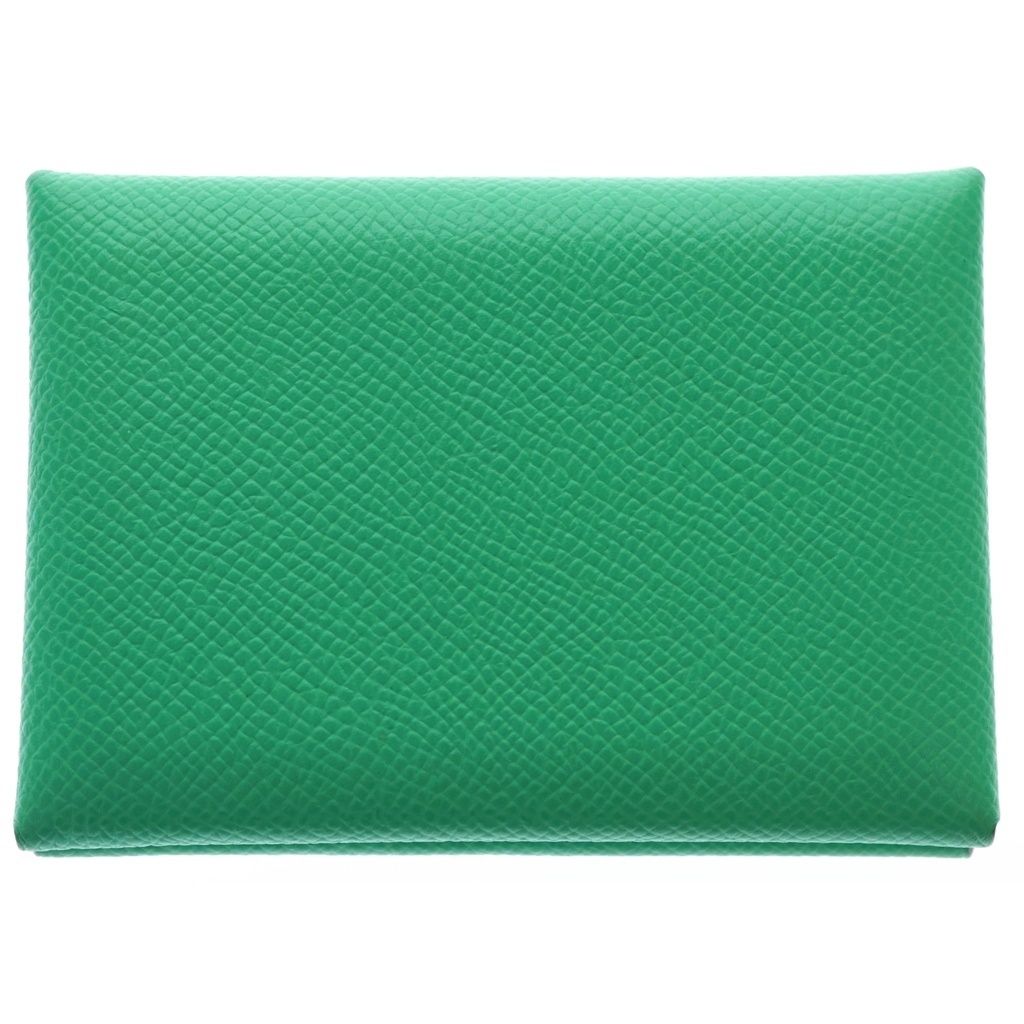 Hermes Calvi Duo Epsom Silver Card Case Business Holder Coin Vert Vertigo Jaune — view 2