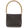 Louis Vuitton Monogram Looping Shoulder Bag Brown Leather Gold