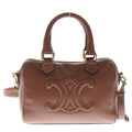 Celine Cuir Triomphe Small Boston Shoulder Bag Mini Brown Tan Leather Gold