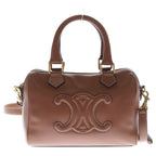 Celine Cuir Triomphe Small Boston Shoulder Bag Mini Brown Tan Leather Gold