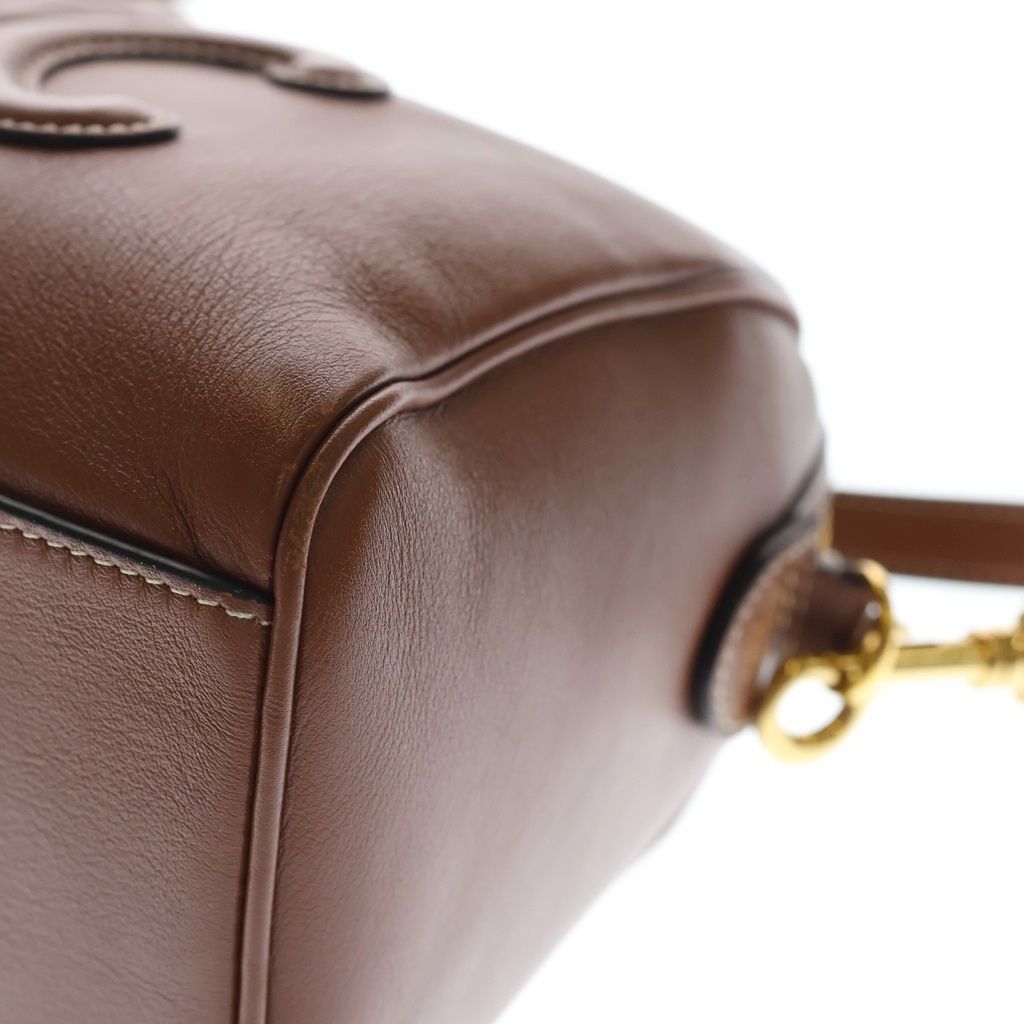 Celine Cuir Triomphe Small Boston Shoulder Bag Mini Brown Tan Leather Gold — view 5