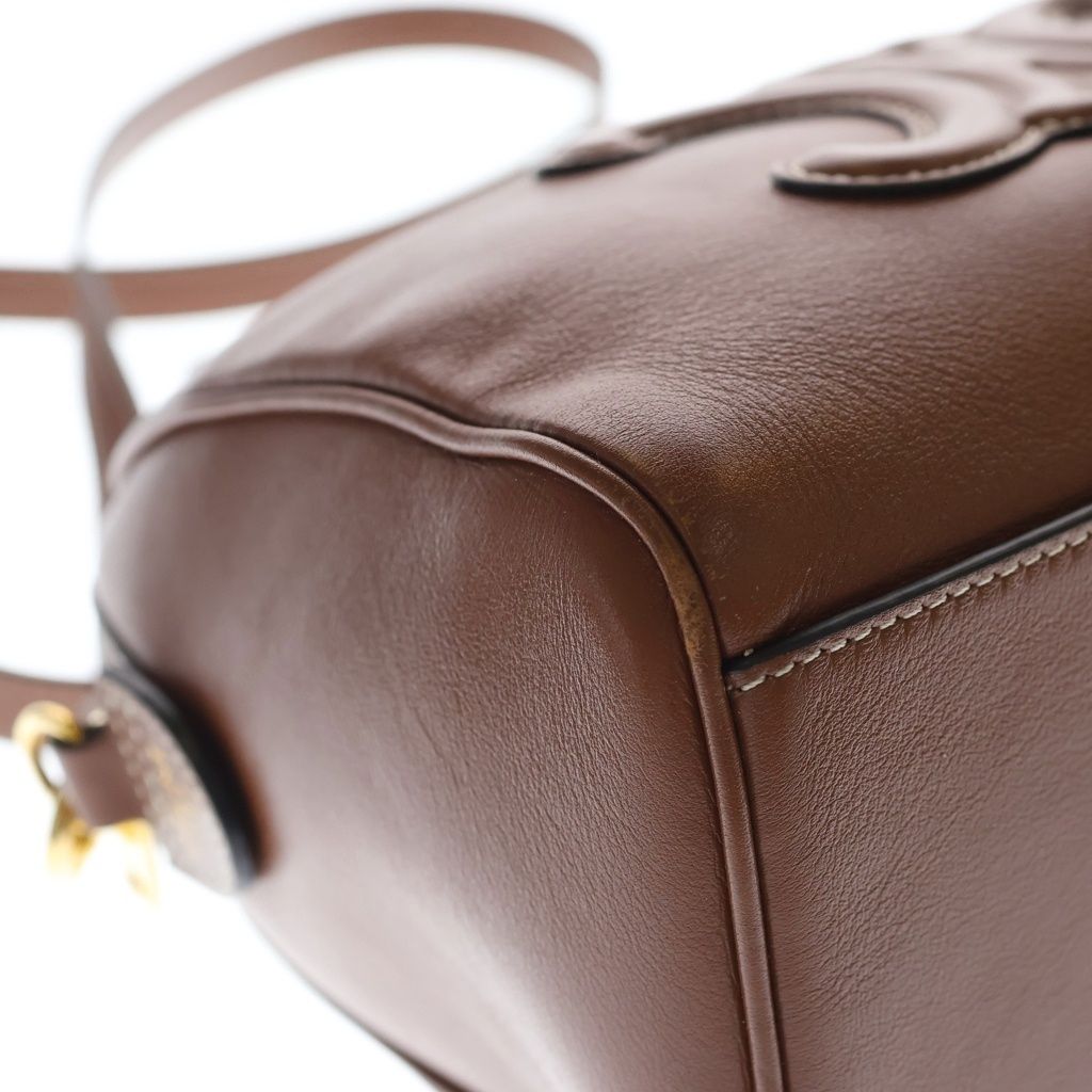 Celine Cuir Triomphe Small Boston Shoulder Bag Mini Brown Tan Leather Gold — view 6