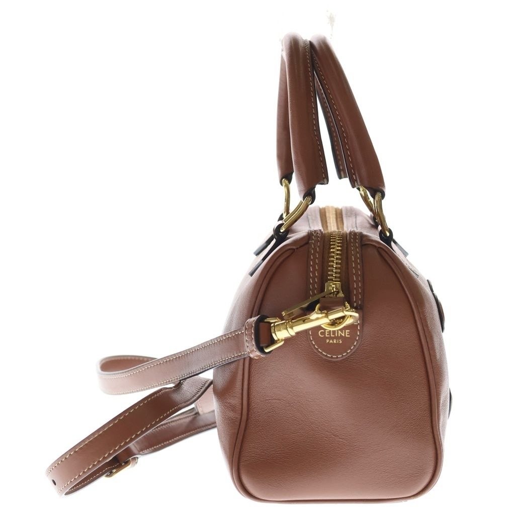 Celine Cuir Triomphe Small Boston Shoulder Bag Mini Brown Tan Leather Gold — view 3
