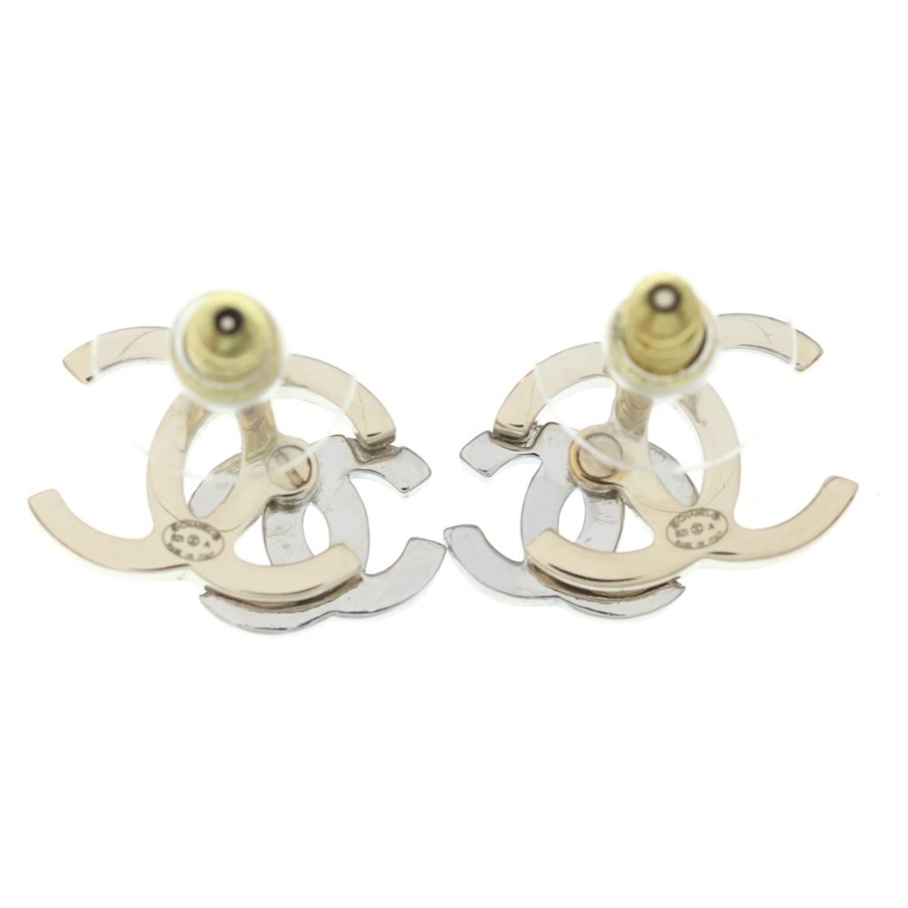 Chanel CC Logo Earrings Rhinestone Silver Gold — view 2