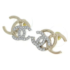 Chanel CC Logo Earrings Rhinestone Silver Gold