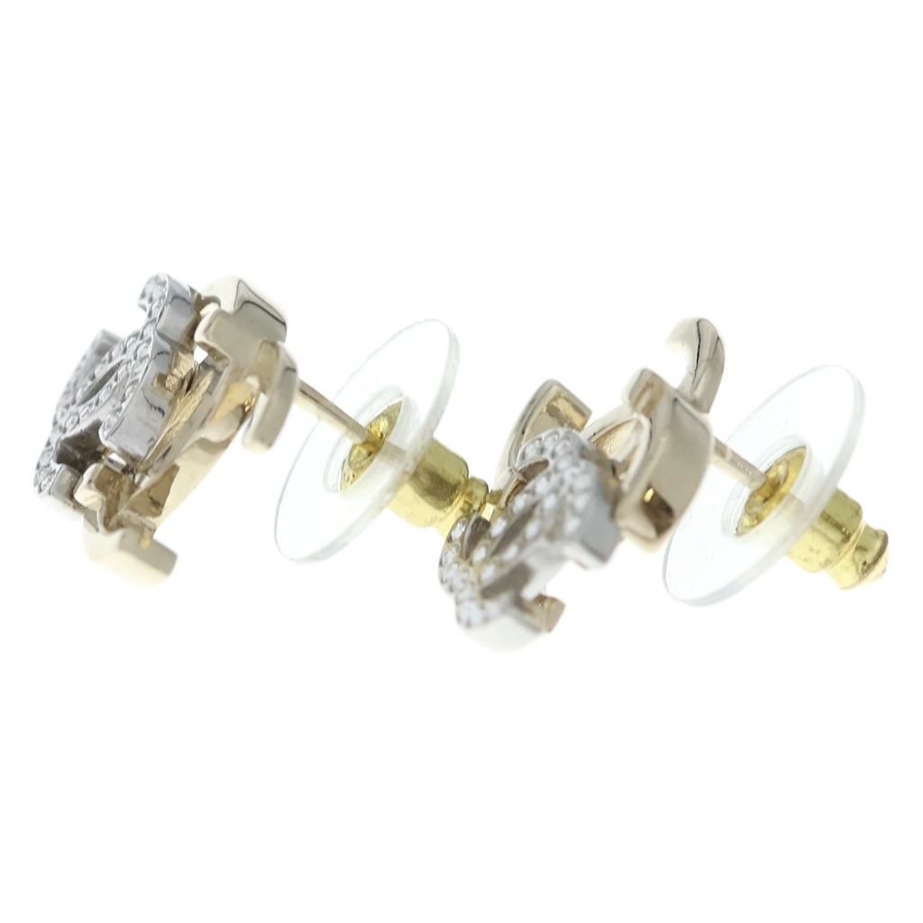 Chanel CC Logo Earrings Rhinestone Silver Gold — view 4