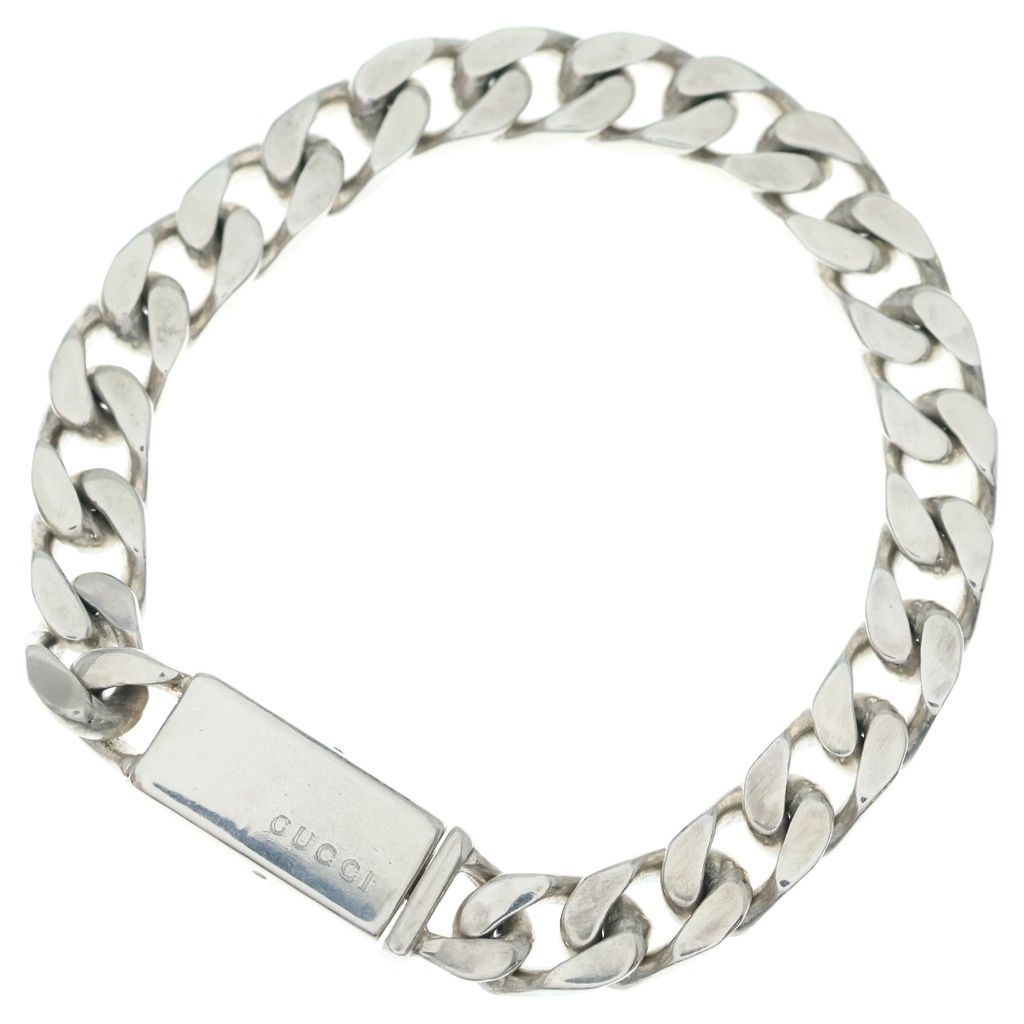 Gucci Chain Logo Plate Bracelet Silver