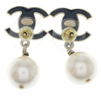 Chanel CC Logo Faux Pearl Earrings Gold Black — view 2
