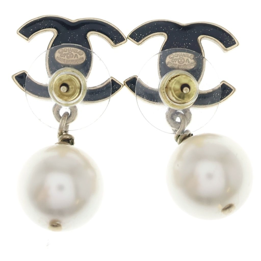 Chanel CC Logo Faux Pearl Earrings Gold Black — view 2