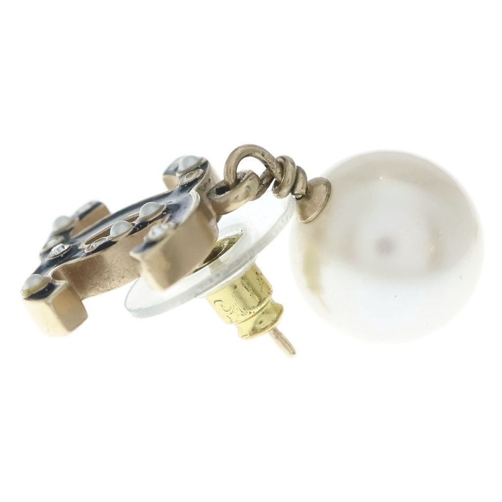 Chanel CC Logo Faux Pearl Earrings Gold Black — view 3