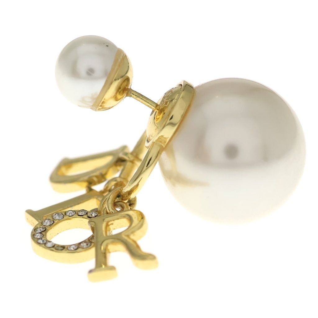 Dior Logo Faux Pearl Rhinestone Tribal Earrings Gold — view 4