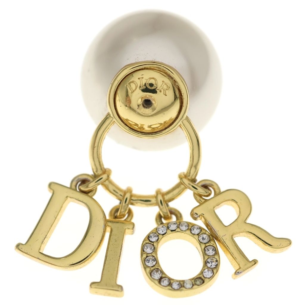 Dior Logo Faux Pearl Rhinestone Tribal Earrings Gold — view 5