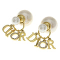 Dior Logo Faux Pearl Rhinestone Tribal Earrings Gold