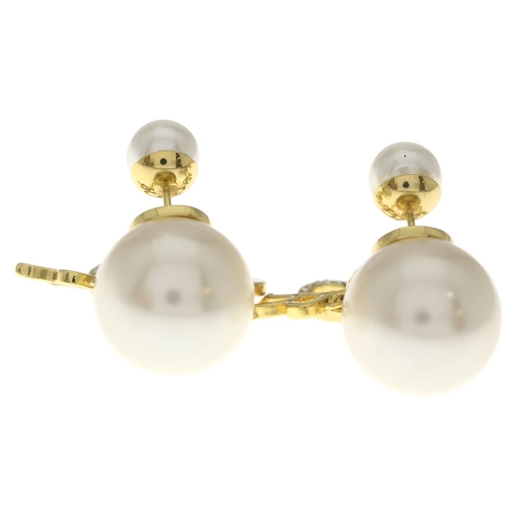 Dior Logo Faux Pearl Rhinestone Tribal Earrings Gold — view 2