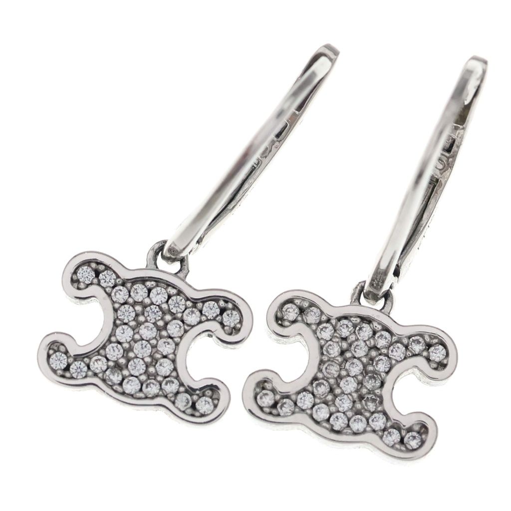 Celine Triomphe Rhinestone Earrings Silver