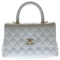 Chanel Quilted Coco Handle 24 2-Way Shoulder Handbag Caviar Leather Gold Gray