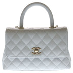 Chanel Quilted Coco Handle 24 2-Way Shoulder Handbag Caviar Leather Gold Gray