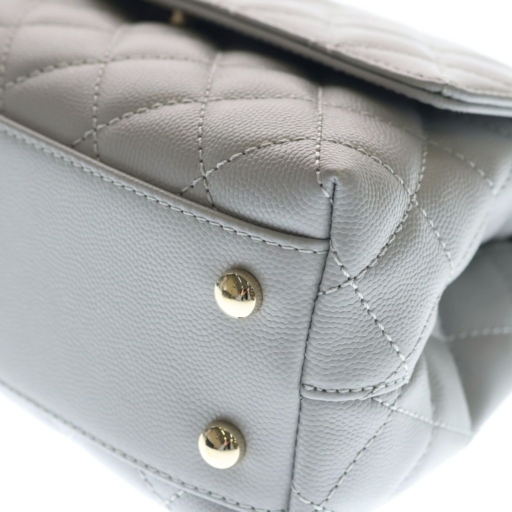 Chanel Quilted Coco Handle 24 2-Way Shoulder Handbag Caviar Leather Gold Gray — view 5