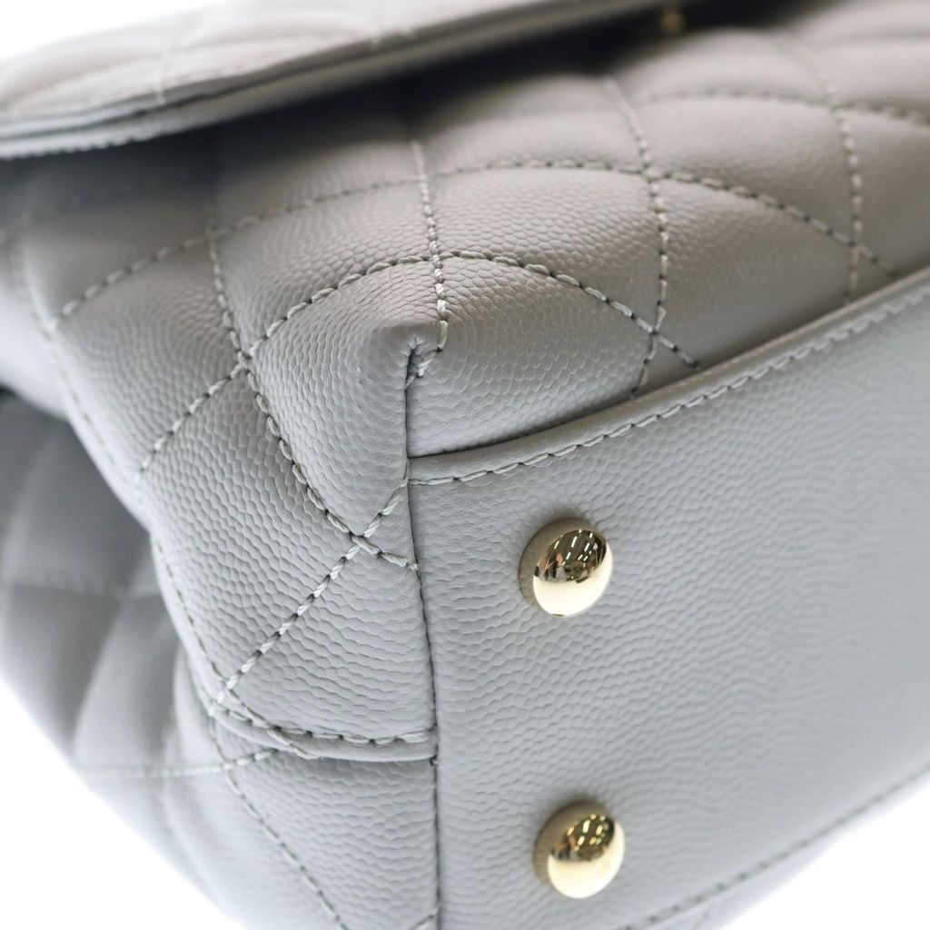 Chanel Quilted Coco Handle 24 2-Way Shoulder Handbag Caviar Leather Gold Gray — view 6