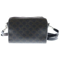 Celine Mini Boston Triomphe Canvas Calfskin Shoulder Bag Silver Brown