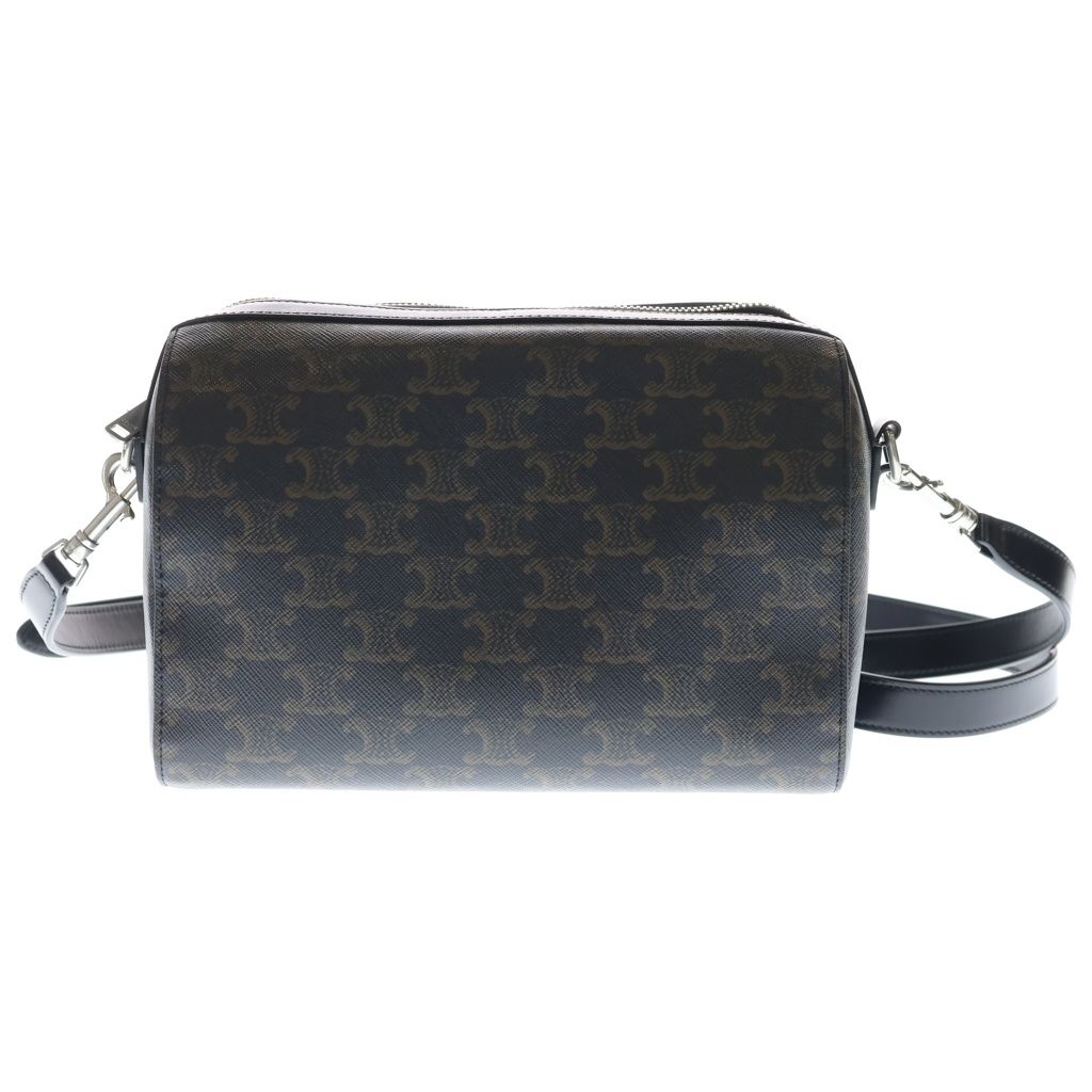 Celine Mini Boston Triomphe Canvas Calfskin Shoulder Bag Silver Brown