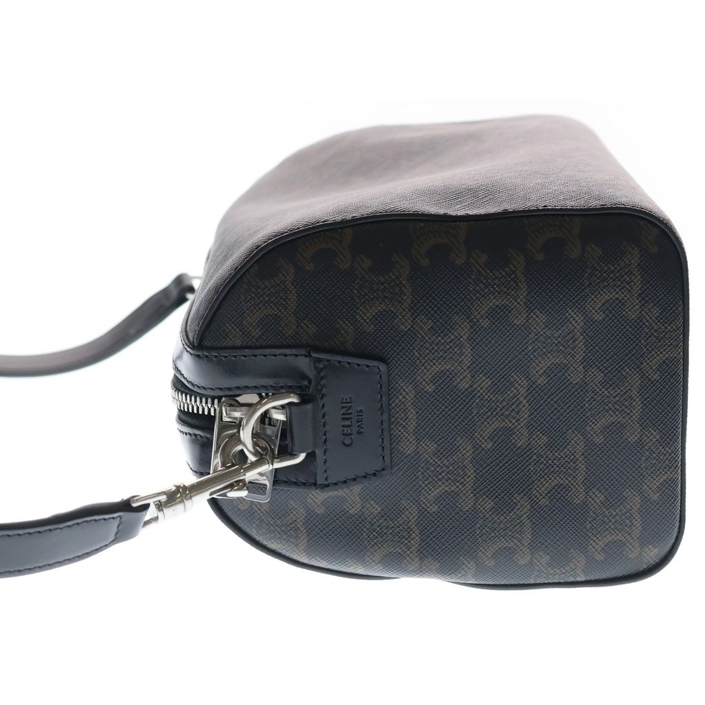Celine Mini Boston Triomphe Canvas Calfskin Shoulder Bag Silver Brown — view 3