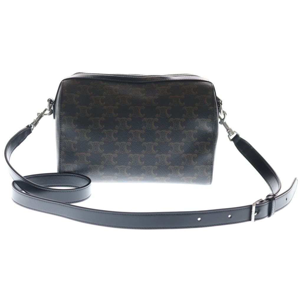 Celine Mini Boston Triomphe Canvas Calfskin Shoulder Bag Silver Brown — view 2