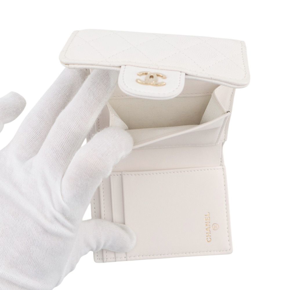 Chanel Trifold Wallet Quilted CC Logo Classic Small Flap Caviar Leather White — view 6