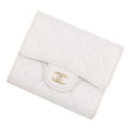 Chanel Trifold Wallet Quilted CC Logo Classic Small Flap Caviar Leather White