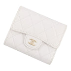 Chanel Trifold Wallet Quilted CC Logo Classic Small Flap Caviar Leather White