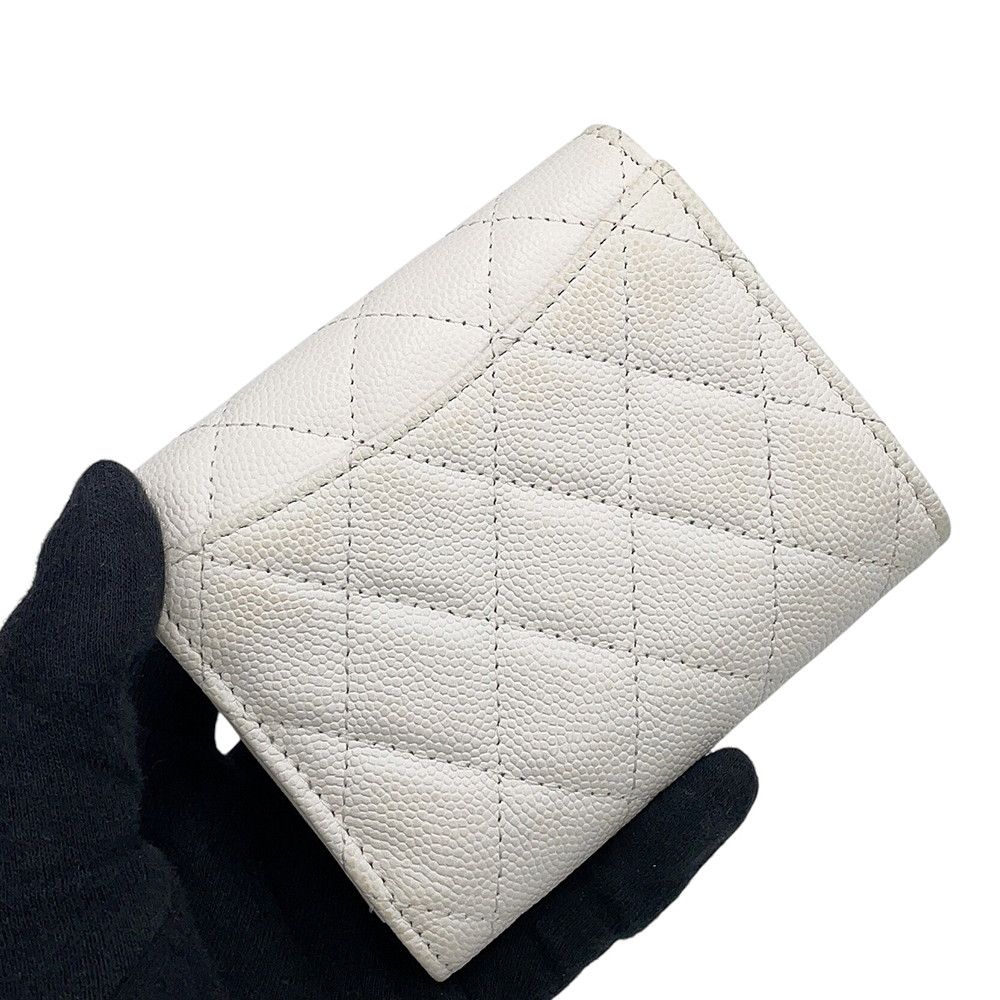 Chanel Trifold Wallet Quilted CC Logo Classic Small Flap Caviar Leather White — view 7